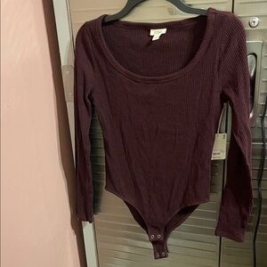 a.n.a Deep Maroon Ribbed Bodysuit
